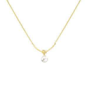 Collana con Pendente di Perla Coltivata Placcata in Oro 18K, Rotonda Bianca AAA, Minimalista per Uso Quotidiano Femminile - Product Image 1