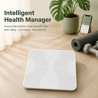 Pèse-personne numérique intelligent 180 kg en verre avec écran LCD, moniteur de teneur en eau et synchronisation via l'application 4.0
