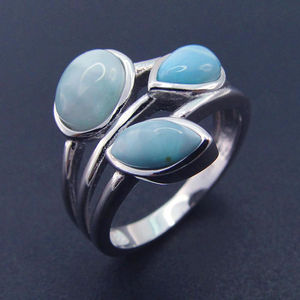 Bague en argent sterling 925 avec larimar, plaquée rhodium, sertie de pierres précieuses, pour mariage, fête ou anniversaire - Product Image 4