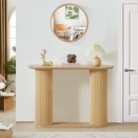 Console de style farmhouse à cannelures, pieds en bois, construction en panneaux de particules, durable, montage facile, design étroit pour