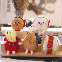 Cadeaux pour enfants, jouets en peluche doux amusants avec motif de hamburger, de pain grillé et de frites, porte-clés personnalisé, pendentif de poupée 3D