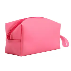 Borsa cosmetica da viaggio in Silicone con Logo personalizzato custodia per pennelli per trucco portatile borsa per cosmetici in Silicone per Organizer per trucco di bellezza rosa