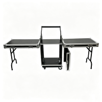 Flight case OEM 12U sur roulettes pour amplificateur et table de mixage avec portes fusionnables, loquets de sécurité et 2 tables DJ
