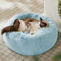 Yintex OEM Lit pour chat apaisant, utilisation en intérieur, petit modèle, forme de donut, lavable, antidérapant, rond, en fausse fourrure moelleuse, bleu aqua, Oeko-tex