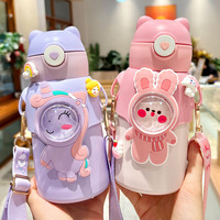 Bouteille isotherme en acier inoxydable à double paroi de 500 ml pour enfants, avec paille et autocollants, motif dessin animé garçons et filles