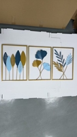 Décoration murale moderne en métal doré, rectangle, salon, décoration intérieure, 3 panneaux, design feuille, accessoires pour la maison