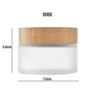 Hete Verkoop Luxe Cosmetische Verpakking Lege Ronde Brede Mond Crème Matglazen Pot Bamboe Deksel 100Ml