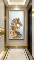 Impression d'art mural abstrait texturé plaqué or, motif cheval, noir, décoration moderne pour la maison, vente directe d'usine en gros