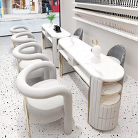 Ensemble de tables et chaises de manucure en marbre de luxe moderne, mobilier de salon, lumière LED, collecteur de poussière, couleur personnalisée, fabrication sur mesure