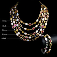 Collier Chaîne Maillons Croix en Zircon Cubique Coloré NUOYA, Plaqué Or avec Opale Multicolore, Bijoux Fantaisie Hip Hop pour Hommes et Femmes, Cadeau