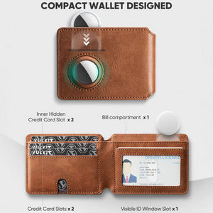 Portefeuille homme fin en cuir microfibre vintage avec logo personnalisé en relief, porte-cartes RFID et support pour AirTag - Product Image 2