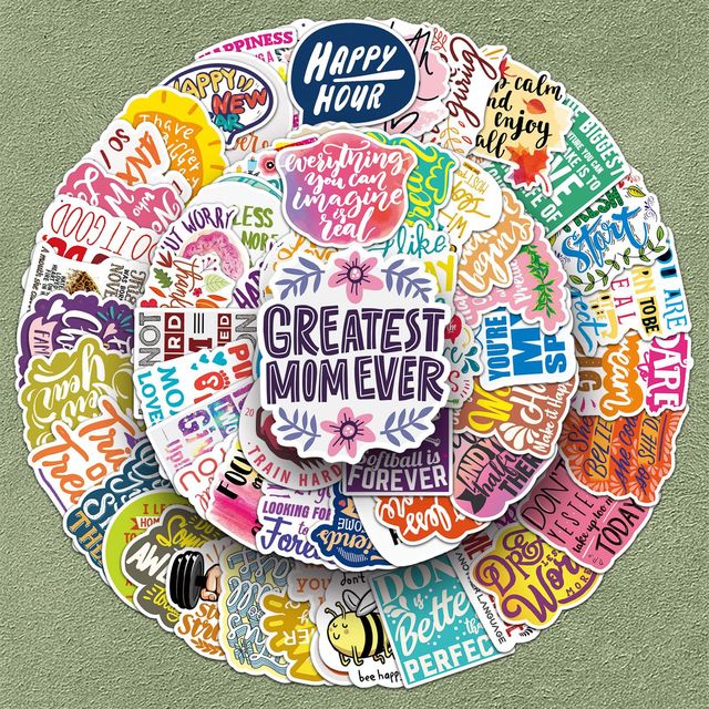 100 Personalized Creative Inspirational English Short Sentence Waterproof Cartoon Graffiti Sticker Decoration Laptop Tablet iPad