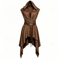 Robe Tunique Médiévale à Capuche pour Femme, Costume d'Halloween Unisexe pour Femme et Homme, Vêtements LARP, Manteau Médiéval Sans Manches en Gros