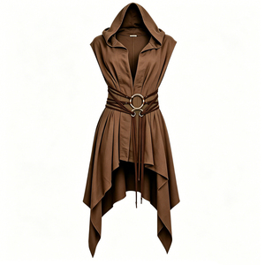 Robe Tunique Médiévale à Capuche pour Femme, Costume d'Halloween Unisexe pour Femme et Homme, Vêtements LARP, Manteau Médiéval Sans Manches en Gros - Product Image 5