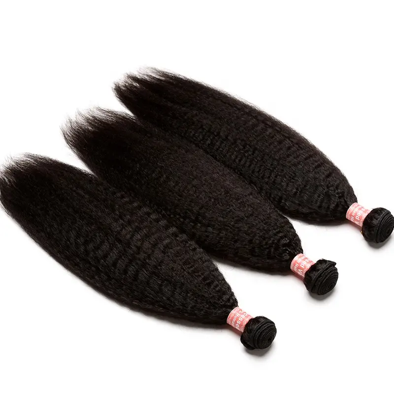 Tissage en lot brésilien 100% naturel, cheveux vierges, crépus, lisses, couleur naturelle, 10-30 pouces, Yaki grossier, vente en gros