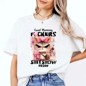 Humor Dier Citaten Hals Crop Tops Kat Print T-Shirt Vrije Tijd Puur Katoen Zomer Korte Mouw