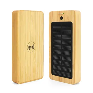 新款时尚潮流电子产品竹木盖太阳能充电器电源银行10000毫安便携式无线充电站
