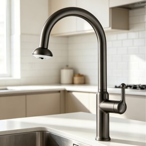 Brass Kitchen Faucet Single Handle Pull Out <b>Spray</b> Deck <b>Mounted</b> Minimalist Style Ceramic Valve Core - Product Image 4