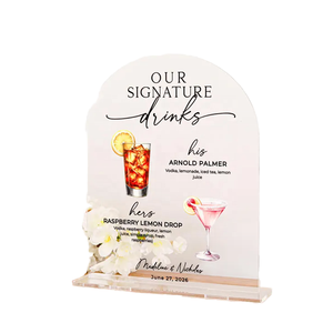 Custom Modern Acrylic Signature Drinks <b>Sign</b> Wedding Bar Menu Personalized UV Printed <b>Cocktail</b> List His Hers Beverages - Product Image 1