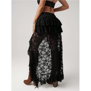 Jupe longue bohème en dentelle florale pour femme FOXA, taille basse, volants, maille transparente, style cowgirl, idéale pour les vacances - Product Image 6
