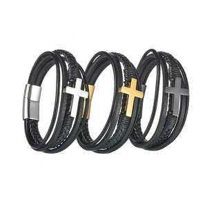 <span class=keywords><strong>Bracelet</strong></span> en fer croisé style punk pour <span class=keywords><strong>homme</strong></span>, modèle L101, best-seller transfrontalier de Yiwu, avec corde tressée multicouche et fermoir magnétique, bijoux - Product Image 1
