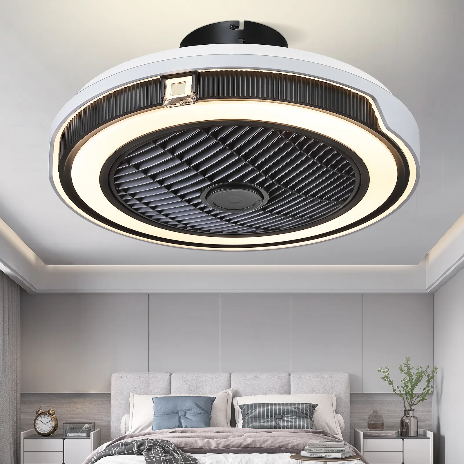 Bedroom Flush Mount Modern Fan Light With Remote Control Low Profile Space Led Ceiling Fan Light For Living room