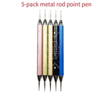 SunelPort – Kit de stylos à points pour nail art de haute qualité, 5 pièces, tiges en acier métallique, perles incrustées de diamants, ensemble de pinceaux double embout, personnalisable