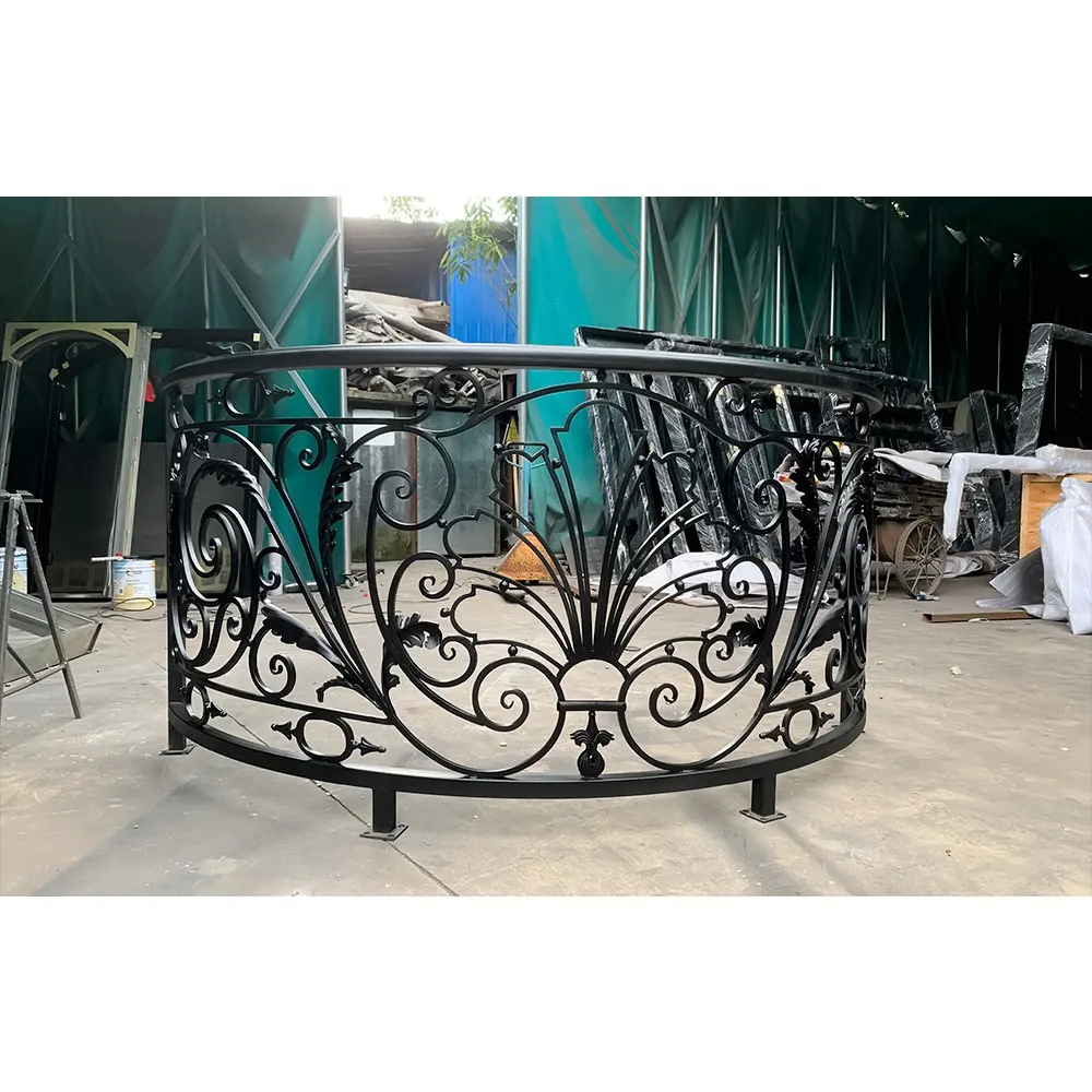 Hot Sale Antique Style Wrought Iron Curved Balcony Railing Outdoor Metal Terrace Railings Decorations For Home