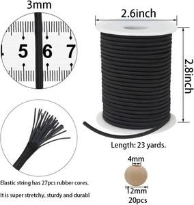 Cordón Elástico Negro de 1/8 de Pulgada (3mm) para Coser, Cuerda Elástica Redonda para Lazos de Pelo, Tira Delgada Elástica para Ropa - Product Image 2