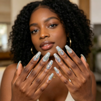 Faux ongles à presser faits main, style été frais, effet œil de chat elfe, diamant aurore, courts et détachables, pour nail art