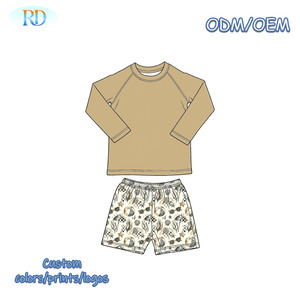 Ruidian Infant Boys 2 Piece Rash Guard Set Raglan Long Sleeve Solid Top Printed <strong>Swim</strong> Shorts <strong>Toddler</strong> Beach Water Park <strong>Costume</strong> - Product Image 4