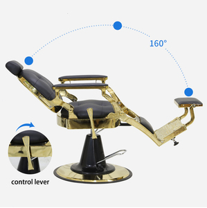 Venta caliente profesional negro y oro reclinable <span class=keywords><strong>corte</strong></span> <span class=keywords><strong>de</strong></span> <span class=keywords><strong>pelo</strong></span> <span class=keywords><strong>peluquería</strong></span> salón Silla <span class=keywords><strong>de</strong></span> peluquero para hombres estilista - Product Image 2