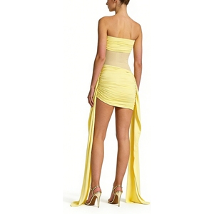 Vestido Mini Fruncido Sin Mangas para Mujer - Vestido de Malla con Corsé y Cola Lateral Drapeada, Ropa de Mujer, Moda - Product Image 6