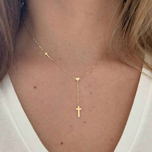 Newly Released Fashionable Stainless Steel Statement Cross Necklace Trendy Retro Minimalist Design Party Wear 18K Gold Plated