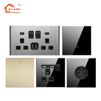 KLASS UK BS Prise standard Panneau inoxydable 110 ~ 250V 13A Usb 2.1A Interrupteur électrique mural en acier inoxydable