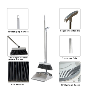 Juego de recogedor y escoba plegable personalizado con mango largo de acero inoxidable, cepillo antiestático para barrer y remover pelo de mascotas del suelo - Product Image 3