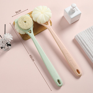 Bath Brush Double Sided Soft Bristles Flower Shape Long <b>Handle</b> Back Scrubber PP Material Pink Green - Product Image 3