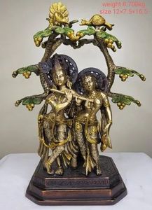 Estatua de decoración moderna para el hogar de estilo tradicional, estatuilla de Radha Krishna chapada en oro, escultura de Metal hecha a mano de China - Product Image 2