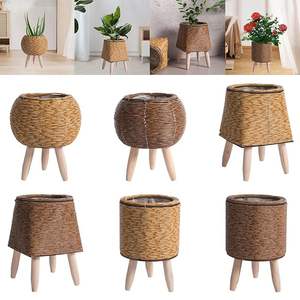 Soporte para maceta de suelo, cesta tejida de ratán, maceta con patas, maceta para apartamento, sala de dibujo, bola, marrón claro - Product Image 6