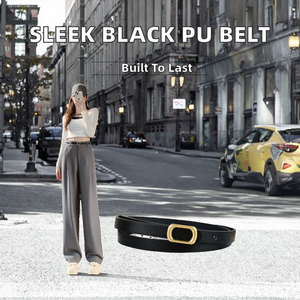 Women's Minimalist Multifunctional Black PU <b>Belt</b> Retro Thin Design Fashionable Smooth Alloy Buckle Korean Version Jeans - Product Image 2