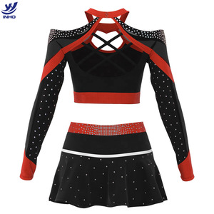 Conjunto <span class=keywords><strong>de</strong></span> Uniformes <span class=keywords><strong>de</strong></span> Porristas Personalizados en Negro, Rojo y Blanco con Pedrería Brillante, Trajes <span class=keywords><strong>de</strong></span> Porristas <span class=keywords><strong>de</strong></span> Manga Larga para Adultos - Product Image 6