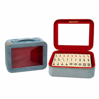 Étui de rangement de luxe en velours bleu pour jeu de Mahjong, avec fenêtre, portable, à fermeture éclair, pour voyage, organisateur de tuiles, cadeau personnalisé en gros