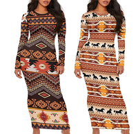 Vente chaude vêtements occidentaux femmes à manches longues aztèque Ropa De Mujer Vestidos robes sexy