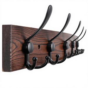 Perchero de Pared Grande de 32.2'' <span class=keywords><strong>con</strong></span> 8 Ganchos Metálicos Triples, Acabado Negro, Tabla de Madera de Pino para Colgar Abrigos y Chaquetas - Product Image 1