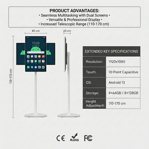 Écran intelligent mobile de 23,8 pouces, alimenté par batterie, écran portable avec roues lisses pour applications intérieures, cinéma, ascenseur, applications commerciales - Product Image 5