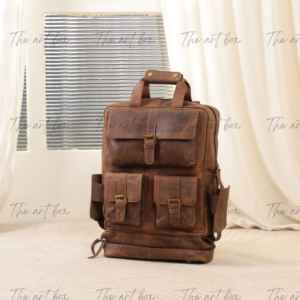 Sac à dos scolaire rétro en cuir pleine fleur 100% véritable, résistant, avec fermeture éclair, pour hommes et femmes, pour les voyages, la randonnée et le camping - Product Image 3