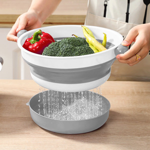 Double Layer Vegetable Washing Basin Foldable Drain <b>Basket</b> Thickened <b>Plastic</b> Kitchen Fruit Vegetable Cleaner <b>Small</b> Size Fog - Product Image 1
