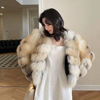 Manteau en fourrure de renard doré de luxe pour femme, veste courte en fourrure de renard véritable, épaisse et chaude, en fourrure naturelle, manteau de mode