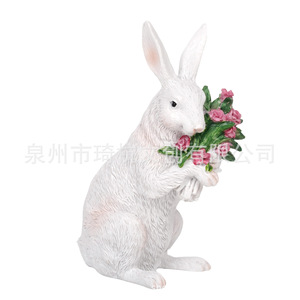 Easter Bunny Resin Decorations With Flowers And Egg For Indoor Home Decoration - Product Image 3
