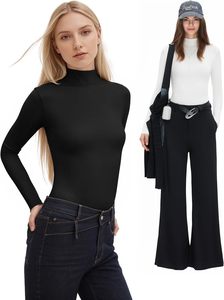 Body a manica lunga da <span class=keywords><strong>donna</strong></span> antipiega, a collo alto, con perizoma, top trendy autunnali per uscire, stile Y2K 2025 - Product Image 5